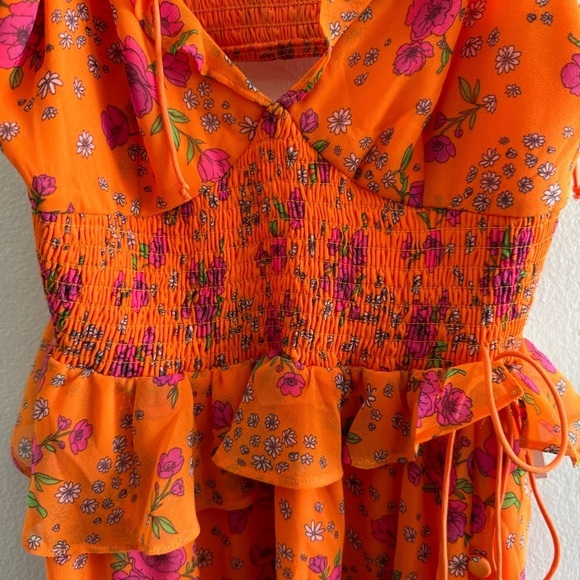 NWT For Love & Lemons Peony Asymmetric High-Low Floral Orange Maxi Dress Small - Picture 9 of 16